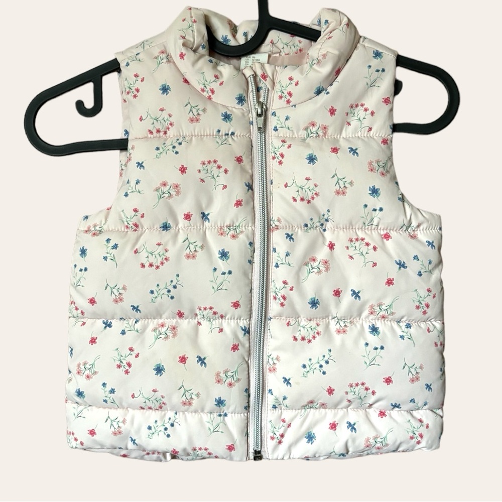 H&M Girl US 12-18 M Pink Floral Puffer padded vest